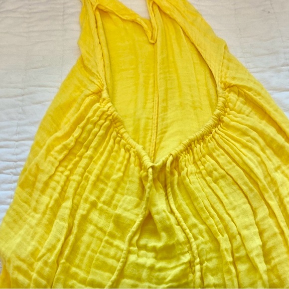 Free People Knot it Up Primrose Yellow Gauze Jumpsuit 💛 Medium Oversized - Picture 9 of 13